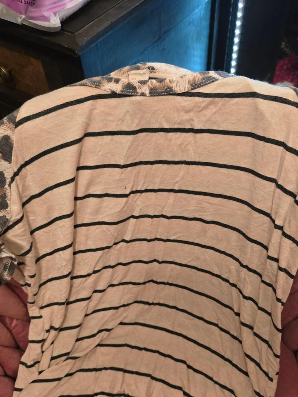 Boutique Striped Cold-shoulder Short Sleeve Top - Beige and Black